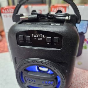 Parlante portátil negro TS-S357 con asa e iluminación azul